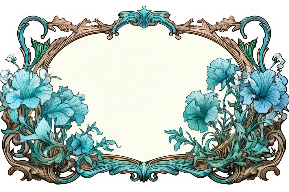 Art nouveau frame border flower turquoise pattern.
