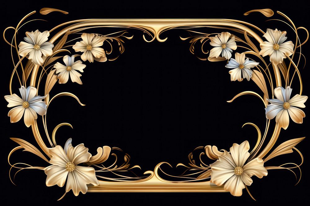 Art nouveau frame border flower pattern gold.