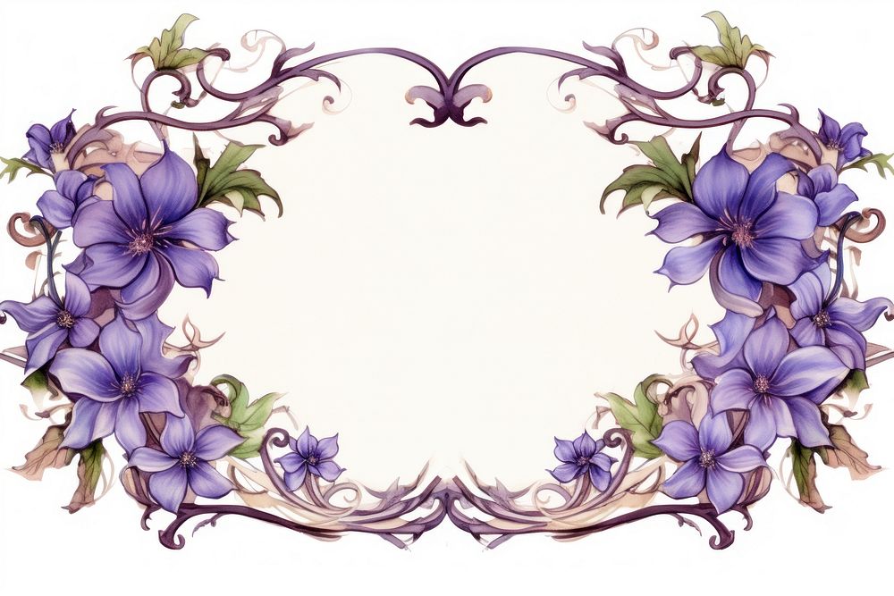 Art nouveau frame border flower pattern purple.
