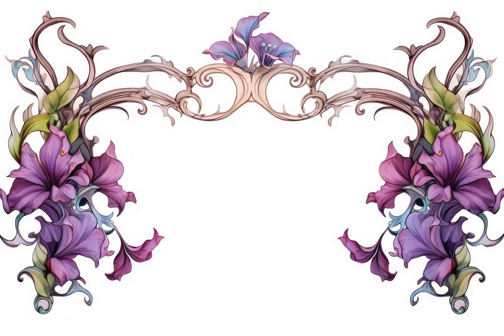 Art nouveau frame border flower purple pattern.