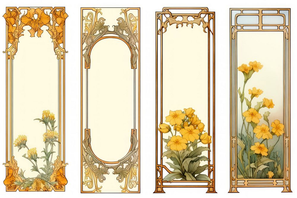 Art nouveau frame border flower pattern yellow.