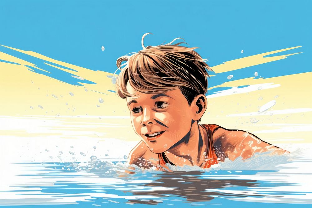 A little boy swimming in swimming pool portrait adult photography. AI generated Image by rawpixel.