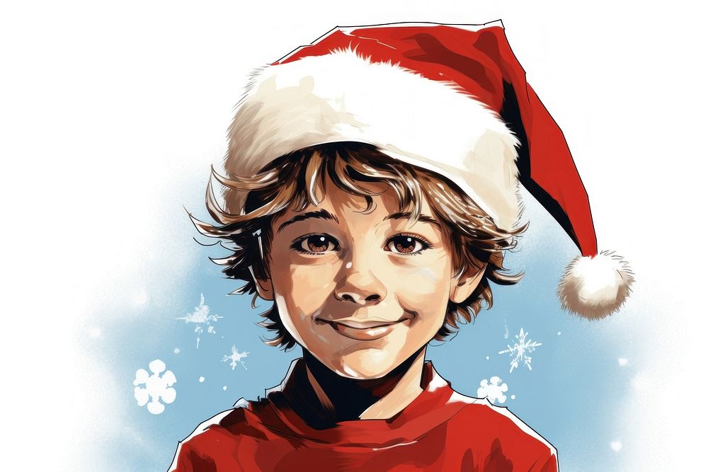 A little boy wearing Christmas hat christmas portrait comics. AI generated Image by rawpixel.