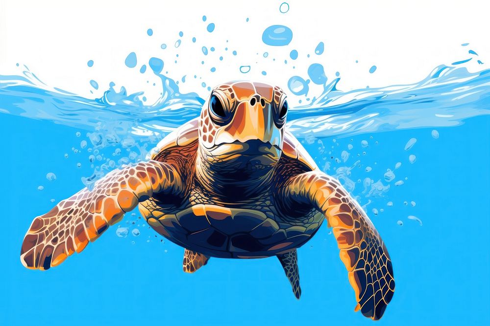 Cute baby sea turtle reptile animal underwater. 