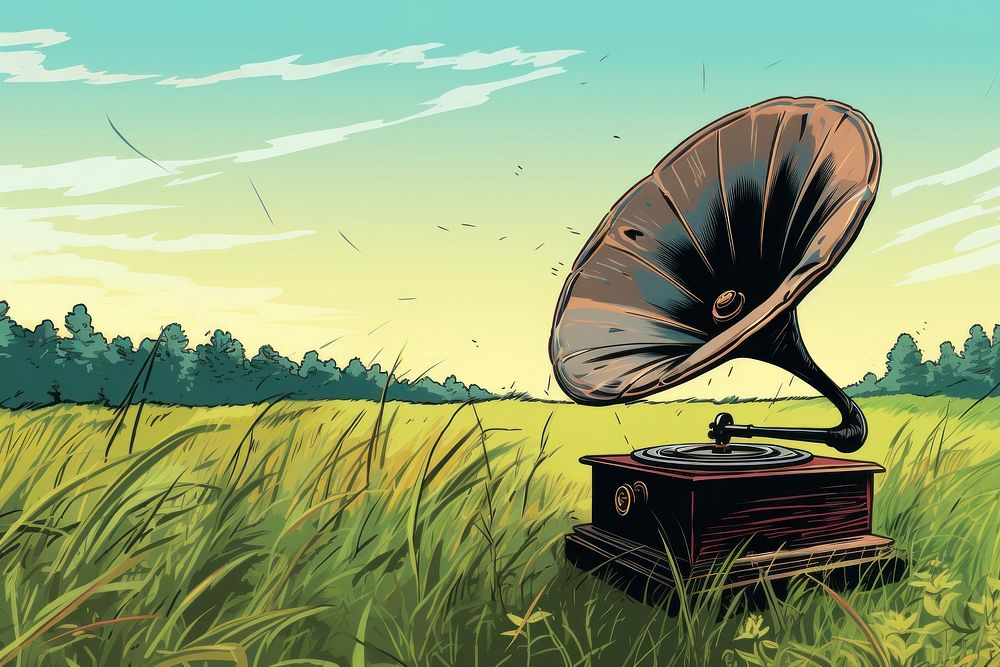 Gramophone in the middle of grass field music plant broadcasting. AI generated Image by rawpixel.