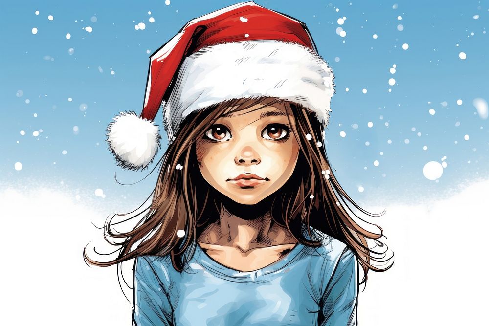 Little girlwearing Christmas hat christmas comics adult. 