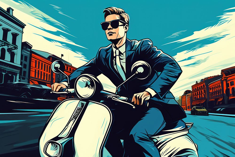 Man riding a scooter in Europe motorcycle vehicle glasses. AI generated Image by rawpixel.