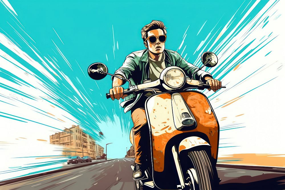 Man riding a scooter in Europe motorcycle vehicle travel. AI generated Image by rawpixel.