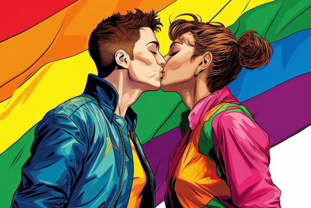 Kissing comics adult togetherness. AI generated Image by rawpixel.