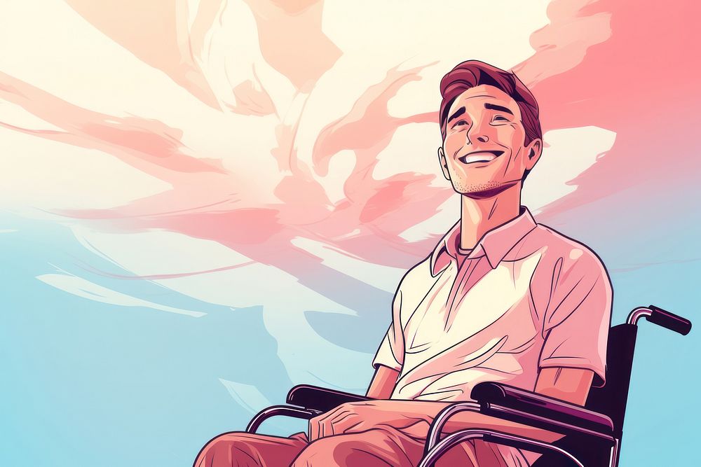 Wheelchair smiling sitting adult. AI generated Image by rawpixel.