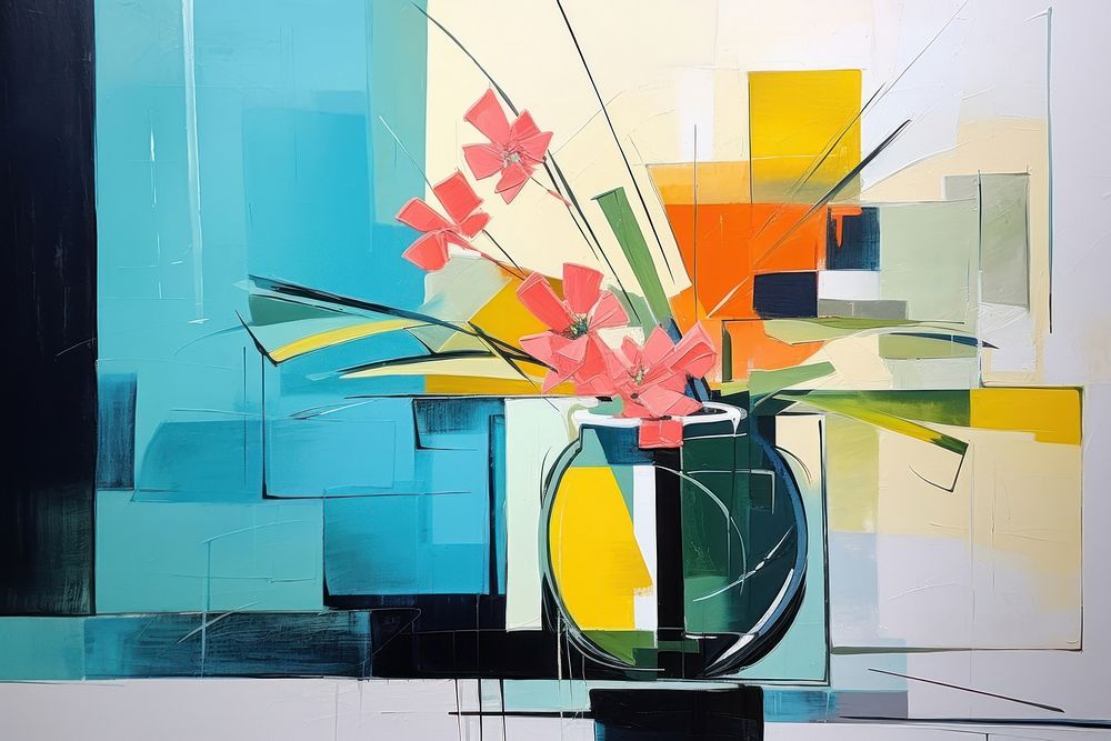 Contemporary art of a vase of flower painting plant electronics.