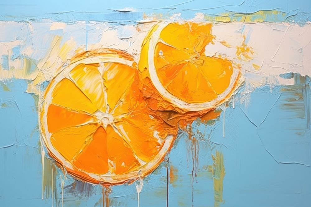 Contemporary art of an orange grapefruit painting food.