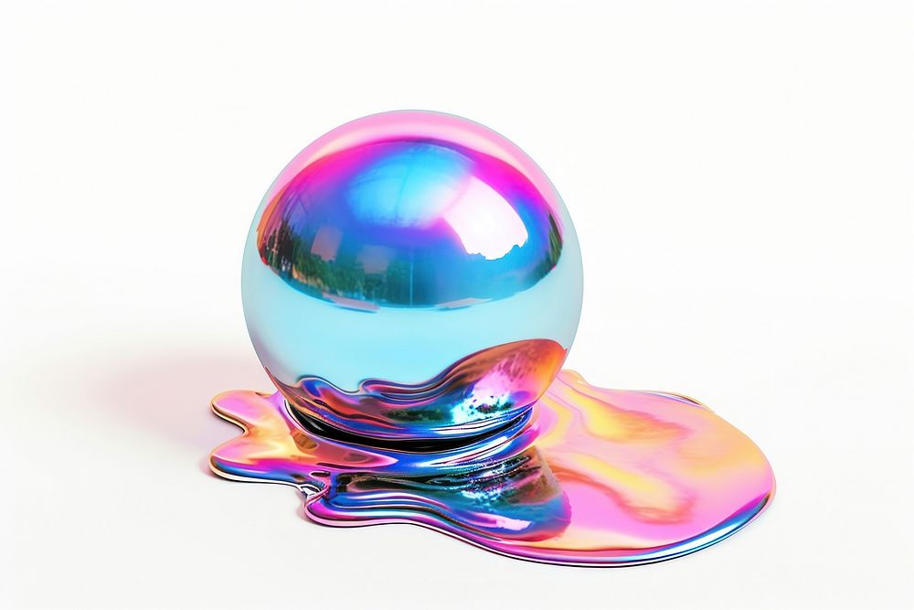 Metal sphere iridescent white background accessories reflection.
