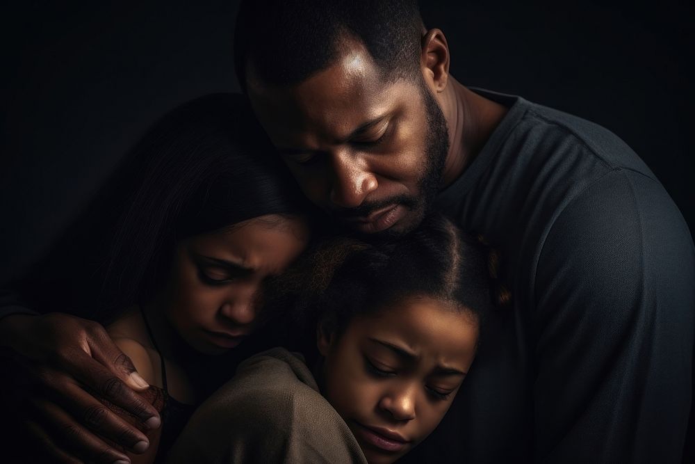 African American family adult black hug.