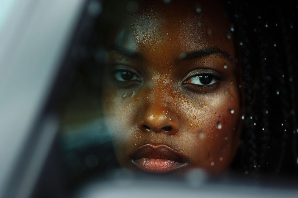 Black woman in Side view mirror photography portrait skin.