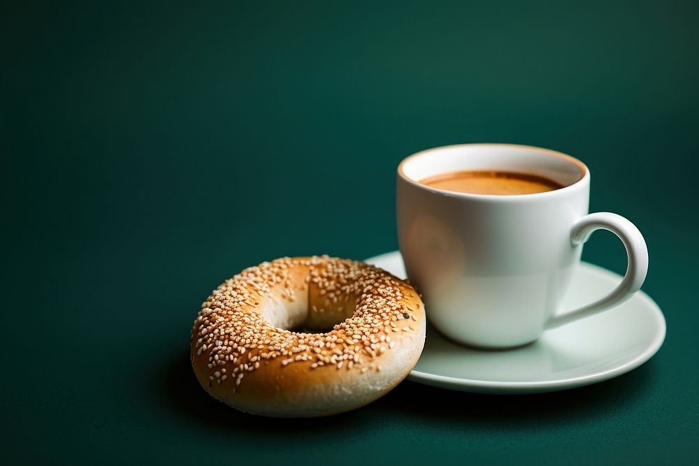 Coffee cup mockup bagel drink bread.