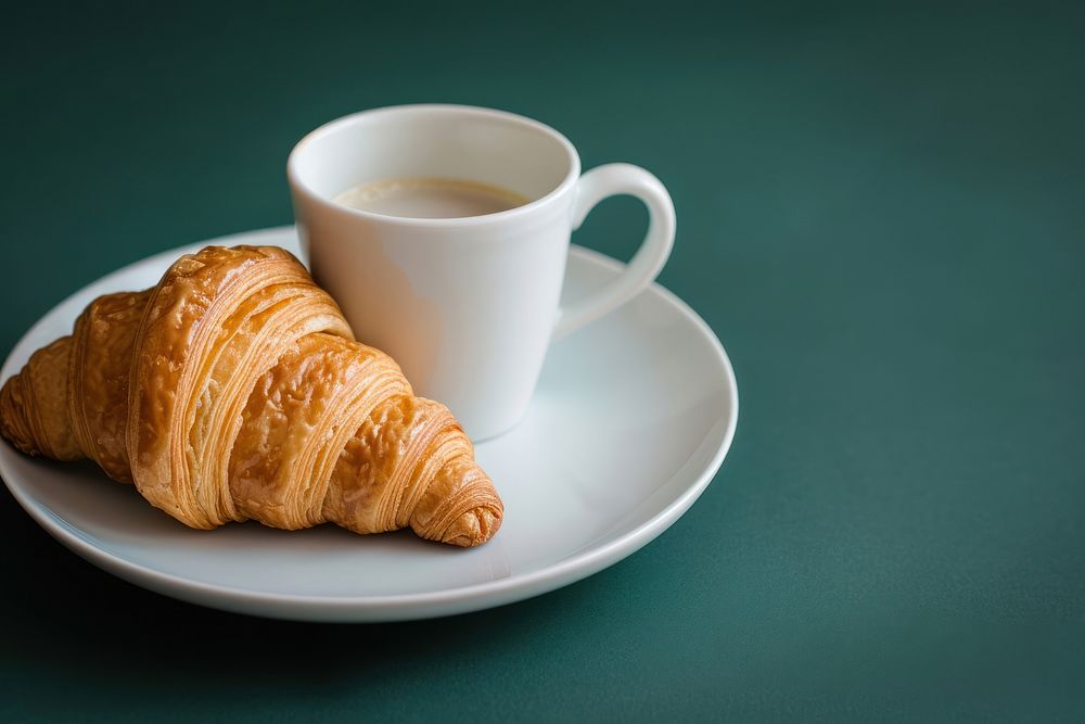 Coffee cup mockup croissant breakfast bread.