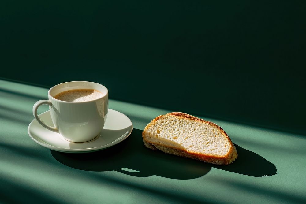 Coffee cup mockup bread breakfast saucer.