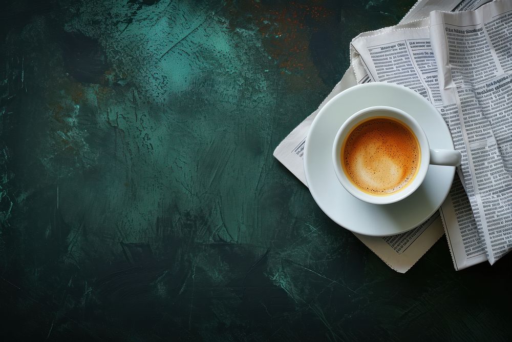 Coffee cup mockup newspaper saucer drink.