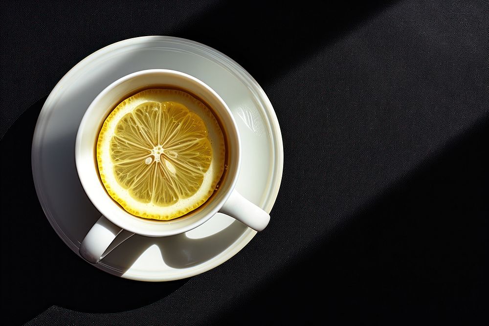 Glass tea cup lemon coffee saucer.