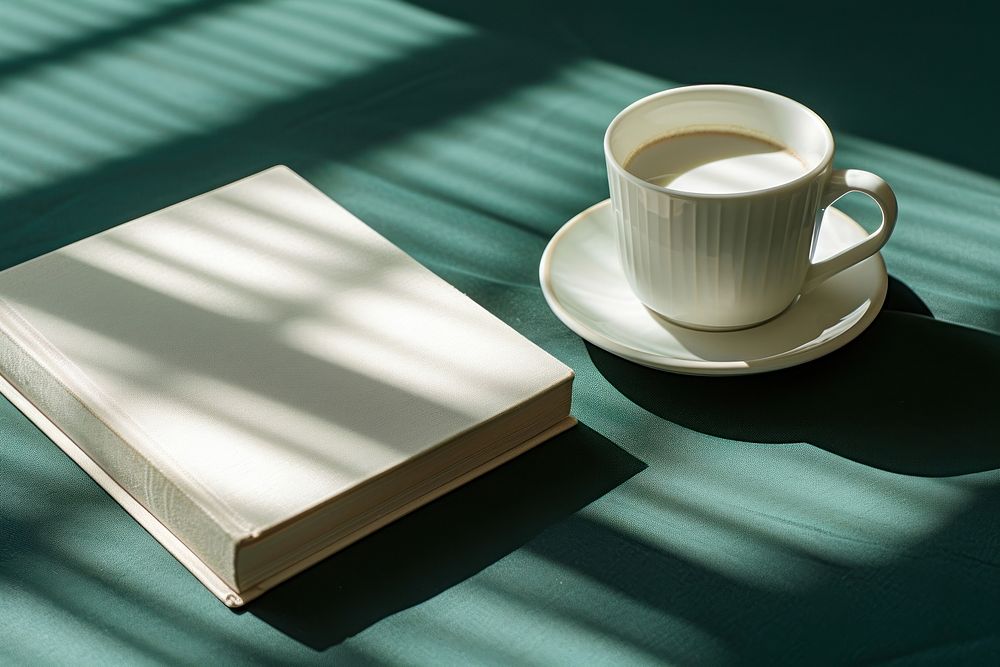 Coffee cup mockup book publication furniture.