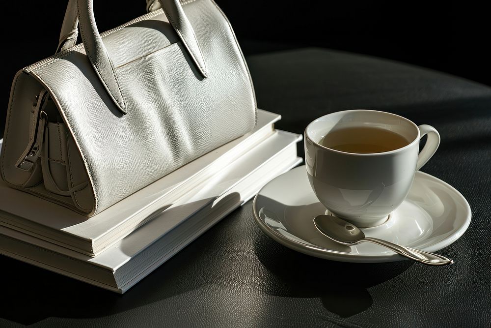 Purse handbag saucer coffee.