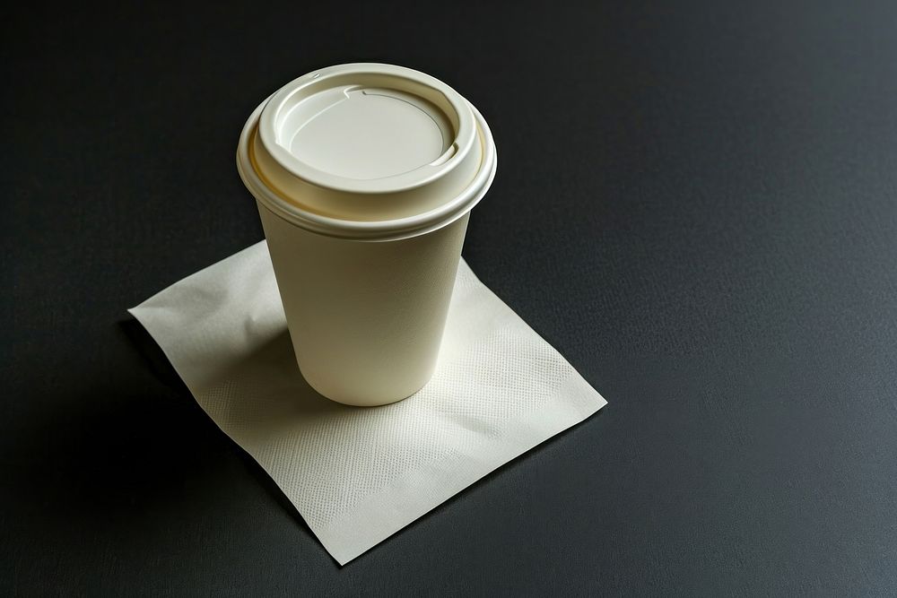Coffee paper cup mockup mug black background studio shot.