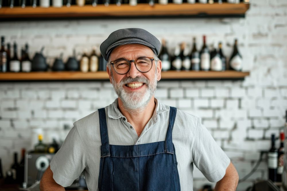 Mature man owner glasses working adult.