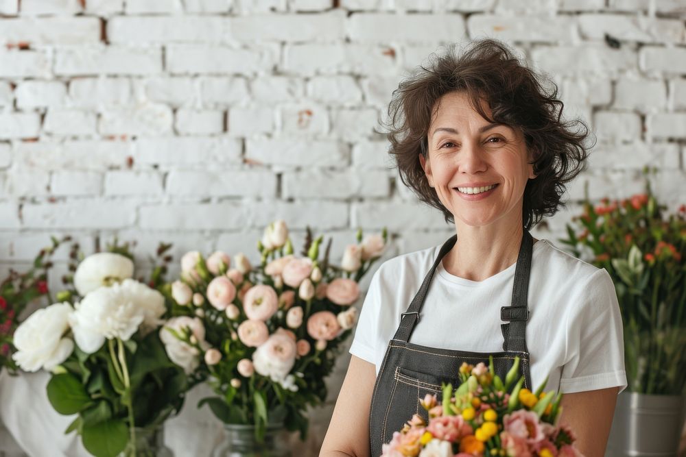 Middle age woman florist working flower adult.