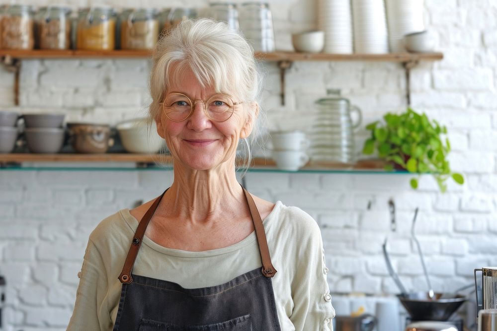 Senior woman barista adult smile entrepreneur.