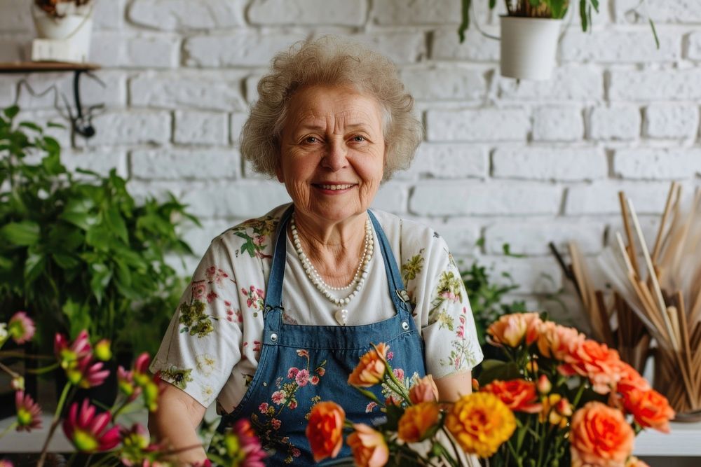 Senior woman florist adult plant entrepreneur.