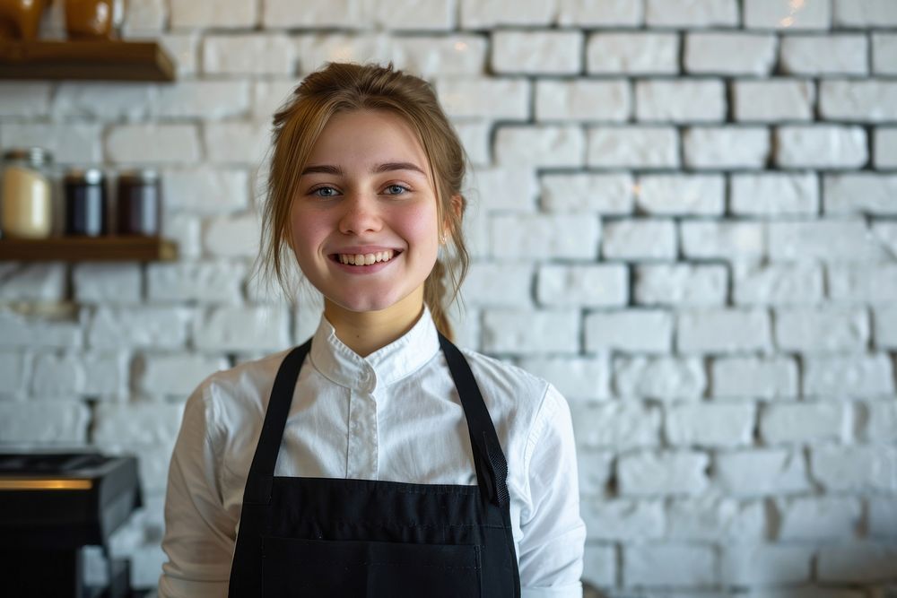 Young woman waiter working smile entrepreneur.