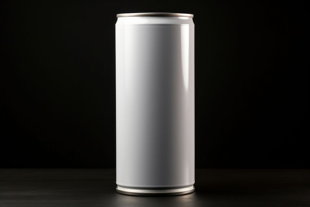 White blank can  black background refreshment container.