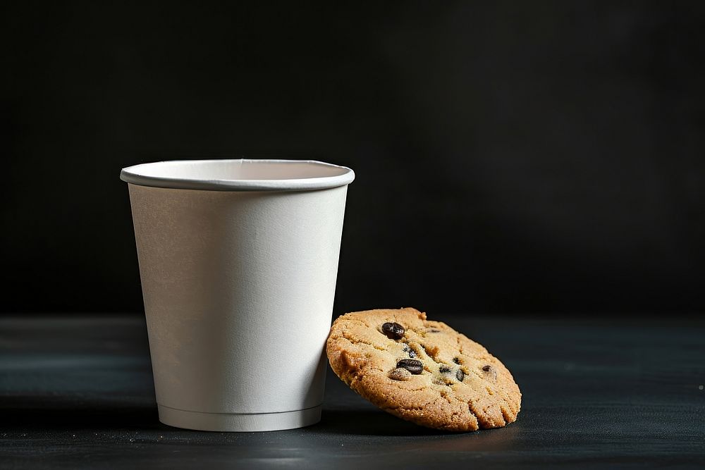 Coffee paper cup mockup cookie breakfast drink.