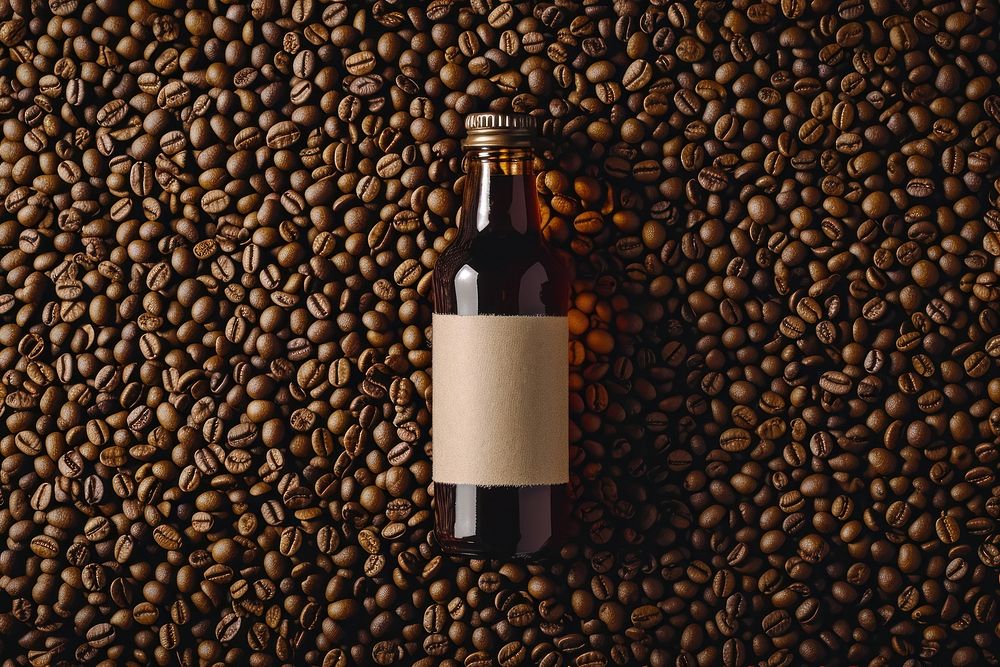 Cold brew coffee bottle mockup drink coffee beans refreshment.