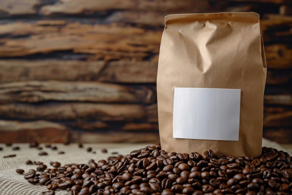 Coffee pouch bag mockup coffee beans still life freshness.
