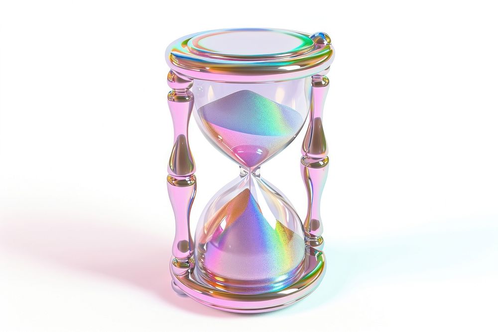 Hourglass icon iridescent white background biotechnology research.