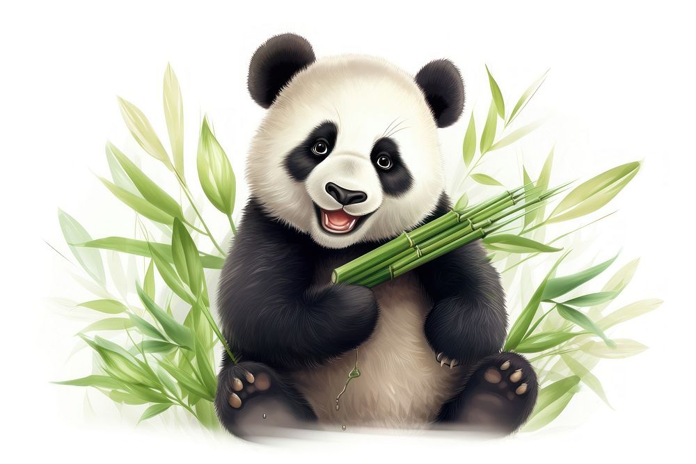 Happy panda eating sugar cane wildlife animal mammal.
