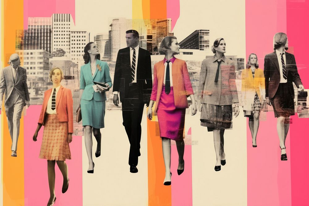 Collage Retro dreamy business people walking collage footwear adult.
