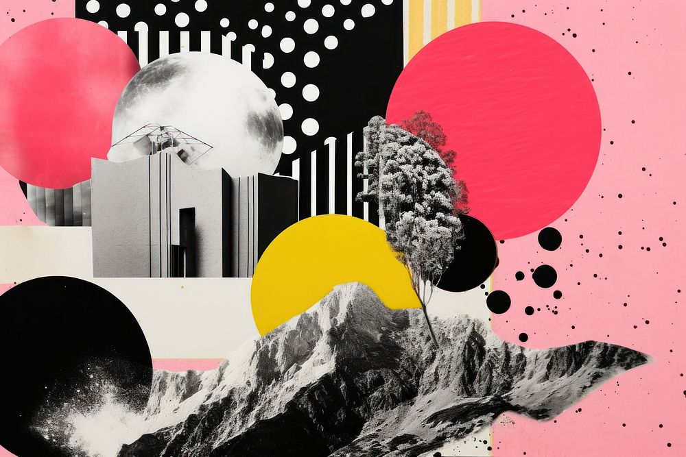 Minimal Collage Retro dreamy background collage outdoors art.
