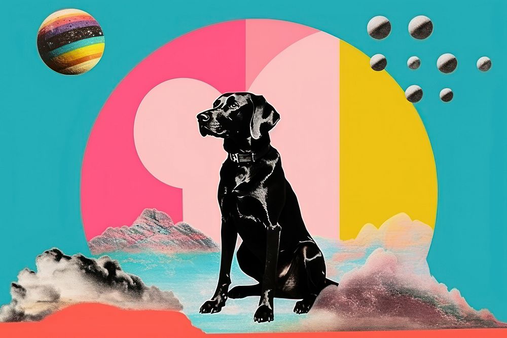 Collage Retro dreamy dog animal mammal pet.