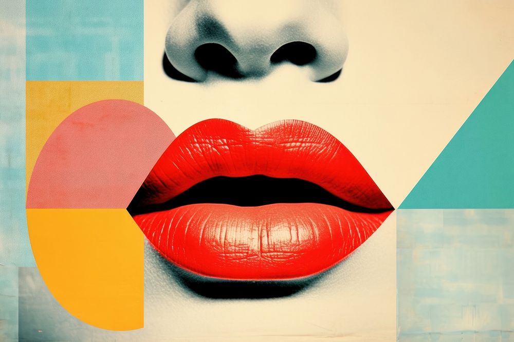 Collage Retro dreamy lips lipstick moustache cosmetics.