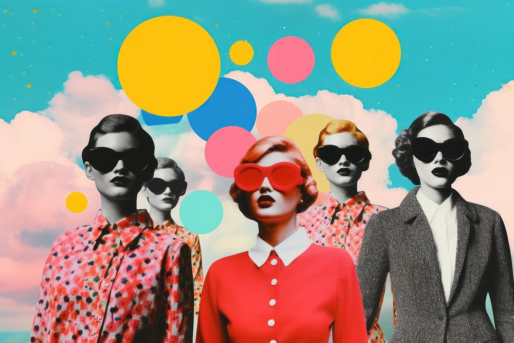 Collage Retro dreamy people sunglasses portrait adult.