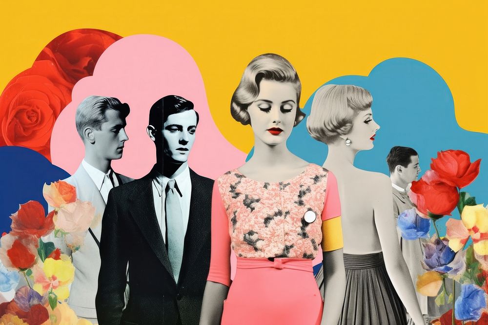 Collage Retro dreamy people portrait painting collage.