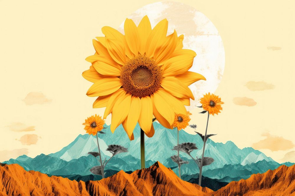 Collage Retro dreamy sunflower outdoors nature plant.
