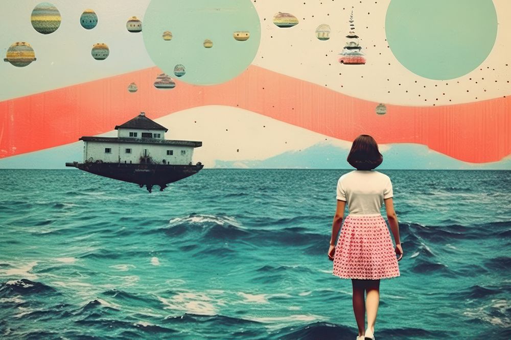 Collage Retro dreamy sea outdoors nature adult.