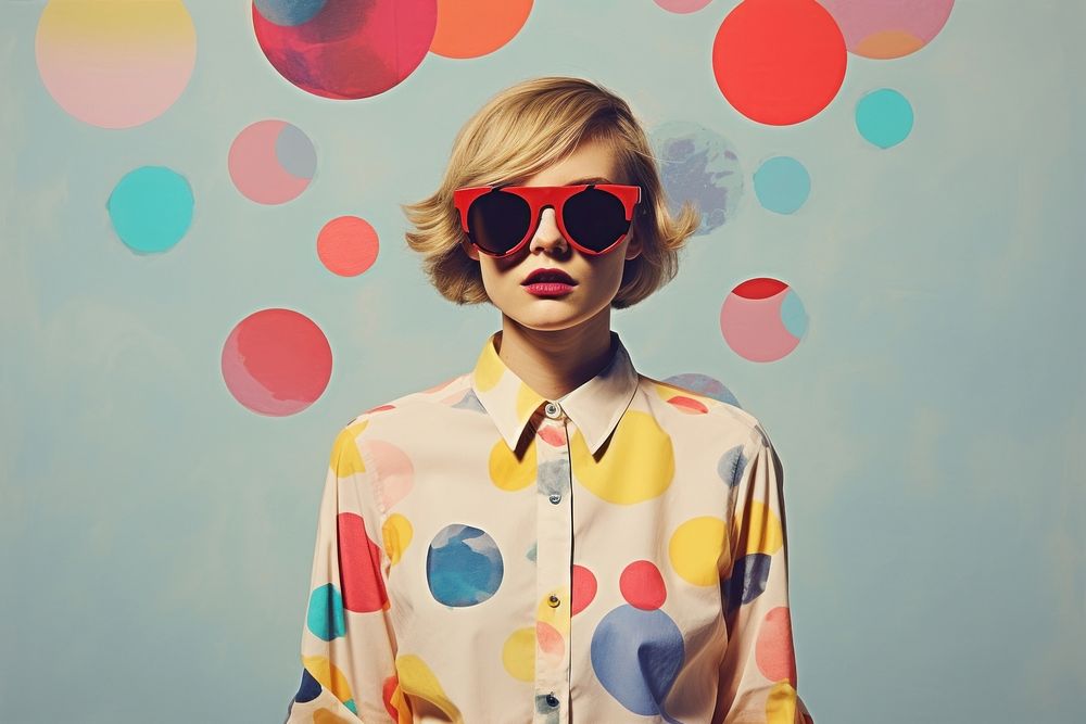 Collage Retro dreamy shirt sunglasses portrait pattern.