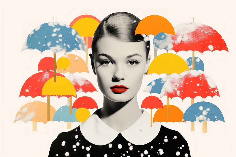Collage Retro dreamy snowing umbrella portrait adult.