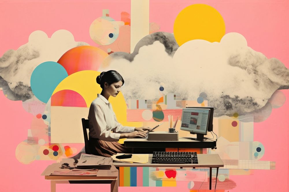 Collage Retro dreamy technology computer painting laptop.