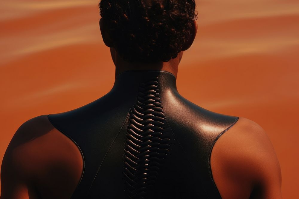 The back of a black person wearing a swimming costume adult headshot shoulder.